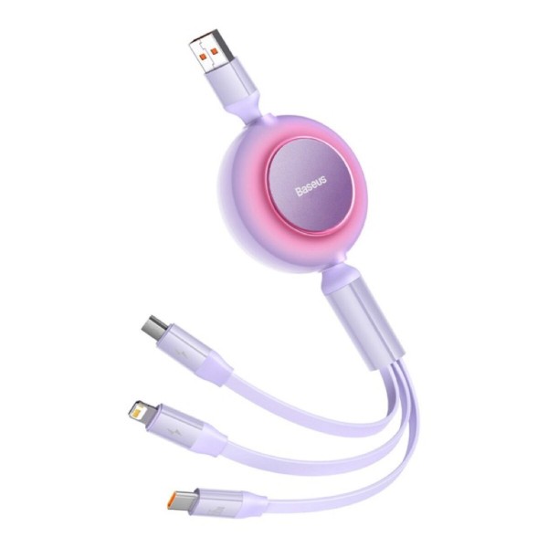 Кабель Baseus Bright Mirror 2 Series Retractable 3-in-1 Fast Charging  Data Cable USB to M+L+C 66W 1.1m Purple (CAMJ010105)