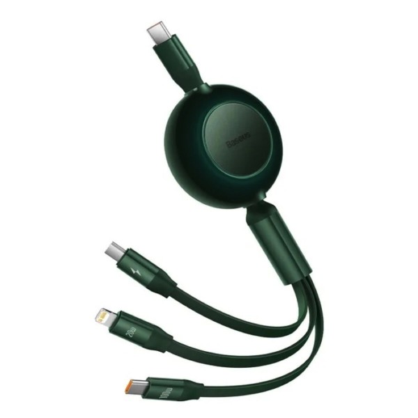 Кабель Baseus Bright Mirror 2 Series Retractable 3-in-1 Fast Charging  Data Cable Type-C to M+L+C 100W 1.1m Green (CAMJ010206)