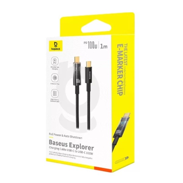 Кабель Baseus Explorer Charging Cable USB-C to USB-C 100W with Auto Shutdown  1m Cluster Black (P10319703111-00)