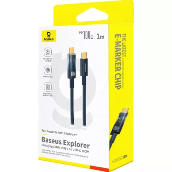 Кабель Baseus Explorer Charging Cable USB-C to USB-C 100W with Auto Shutdown  1m Deepsea Blue (P10319704321-00)