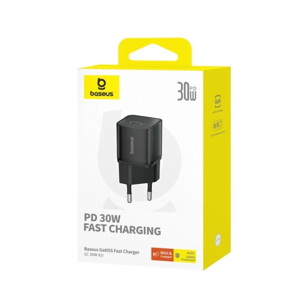 Мережевий зарядний пристрій Baseus  GaN5S Fast Charger 1C 30W EU Cluster Black (P10162504113-00)