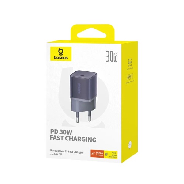 Мережевий зарядний пристрій Baseus  GaN5S Fast Charger 1C 30W EU Midnight Purple (P10162504523-00)