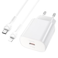 Мережевий зарядний пристрій HOCO N22 Jetta PD25W charger set (Type-C to iP)(EU) White (6931474760074)