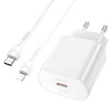 Мережевий зарядний пристрій HOCO N22 Jetta PD25W charger set (Type-C to iP)(EU) White (6931474760074)