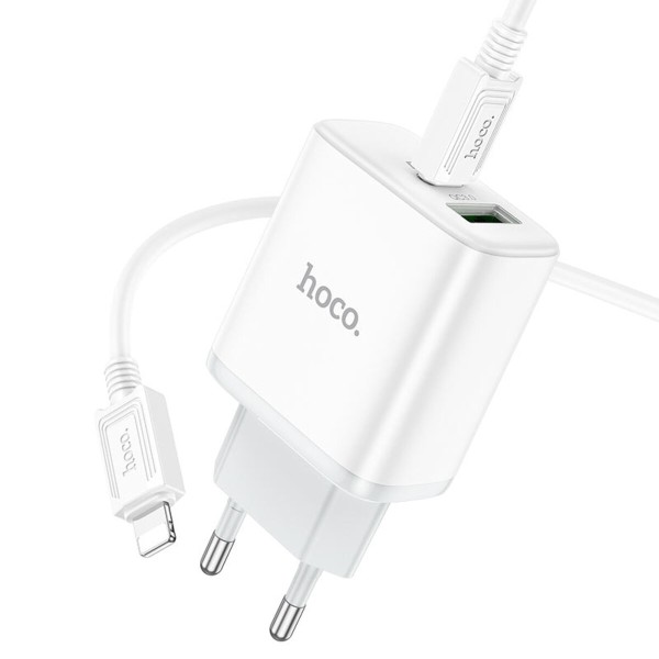 Мережевий зарядний пристрій HOCO C105A Stage dual port PD20W+QC3.0 charger set (C to iP)(EU) White (6931474782939)