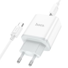 Мережевий зарядний пристрій HOCO C105A Stage dual port PD20W+QC3.0 charger set (Type-C to Type-C)(EU) White (6931474782922)
