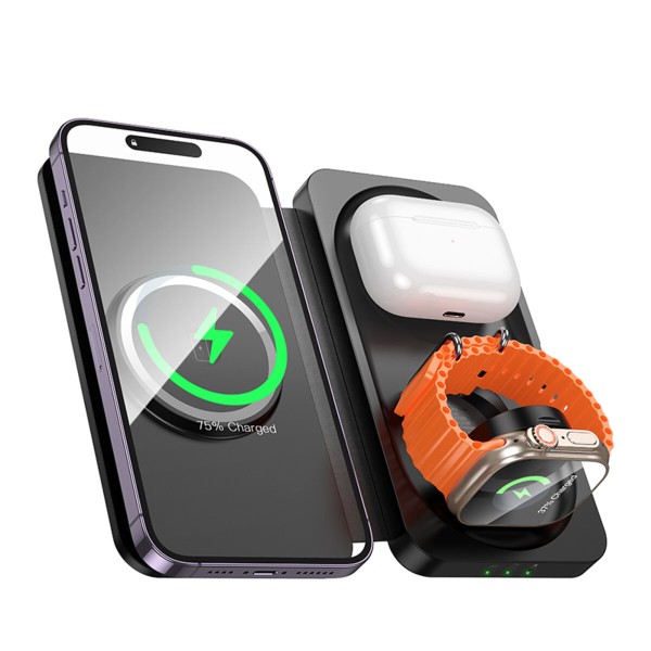 Бездротовий зарядний пристрій HOCO CQ13 Triumph 3-in-1 travel folding wireless fast charger Black (6942007635509)