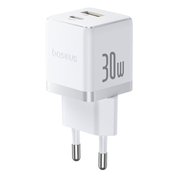 Мережевий зарядник пристрій Baseus Palm Fast Charger C+U 30W EU Moon White (with Baseus Mini White Cable USB-C to USB-C 60W (20V/3A) 1m Moon White) (P1011160A213-01)