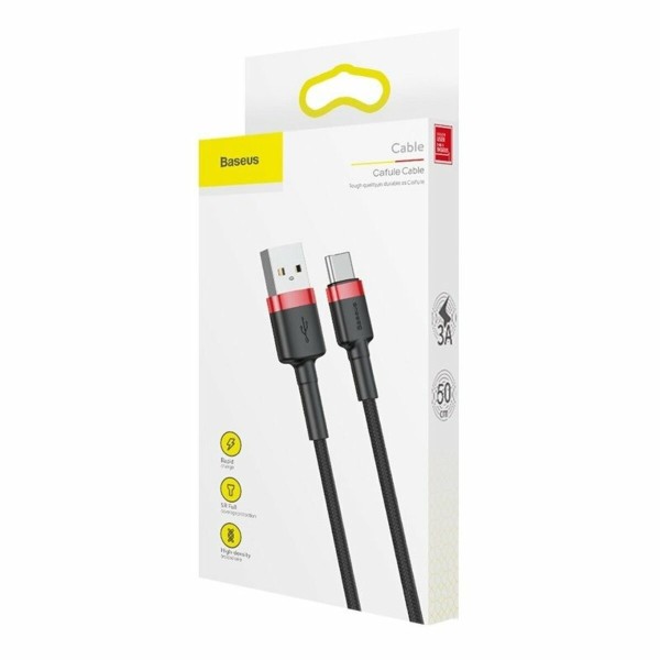 Кабель Baseus Cafule Cable USB For Type-C 3A 1m Red+Black (CATKLF-B91)