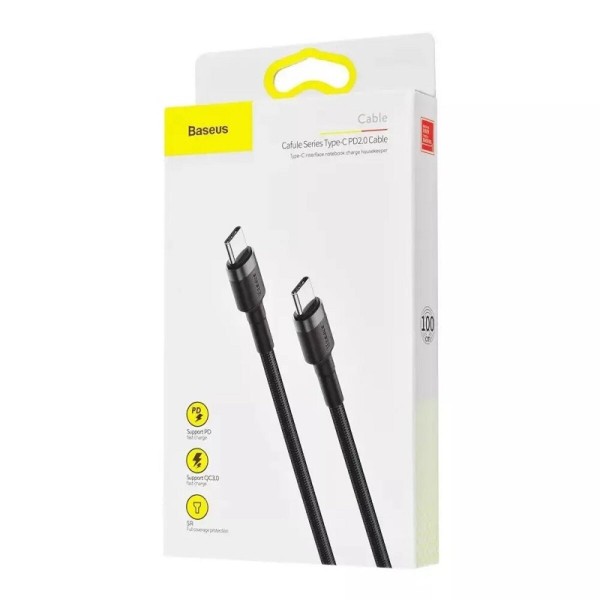 Кабель Baseus Cafule PD2.0 60W flash charging USB Type-C-Type-C (20V 3A)1M Grey+Black (CATKLF-GG1)