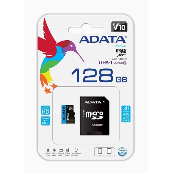 Карта пам'яті microSDXC (UHS-1) A-DATA Premier 128Gb Class 10 А1 (R-100Mb/s) (adapter SD) (AUSDX128GUICL10A1-RA1)