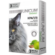 Unicum ORGANIC краплі на натуральній основі для відлякування бліх та кліщів для котів (3 піп.)