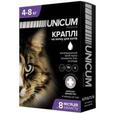 Unicum COMPLEX краплі від бліх, кліщів та гельмінтів на холку для котів 4-8 кг