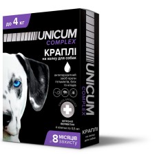 Unicum COMPLEX краплі від бліх, кліщів та гельмінтів на холку для собак 0-4 кг