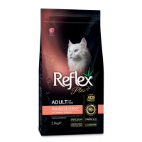 Reflex Plus (Рефлекс Плюс) Повноцінний та збалансований сухий корм для котів, які живуть у приміщені та виведення шерсті з лососем 1.5кг.