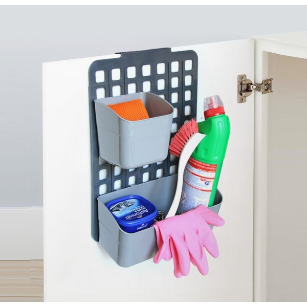 Органайзер навесной с 2 корзинами Omak Plastik Deco Bella малый/большой 110x250x360 мм белый/серый