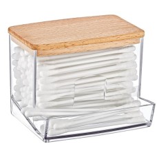 FT-204 Контейнер під ватні палички 8,8*10,5*6 см, прозорий з дерев'яною кришкою