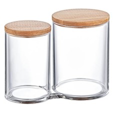 FT-215 Набір з двох циліндричних банок 15,5*8*11 см, прозорий з дерев'яною кришкою