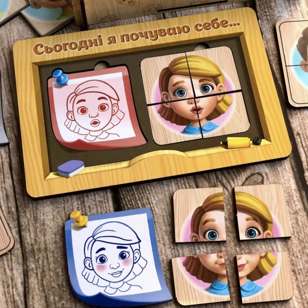 Деревянный пазл-сортер "Эмоции" Ubumblebees (ПСФ101) PSF101, 36 деталей