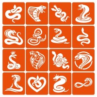 Набор трафаретов для биотату "Змеи" Snakes-simple-16, 6х6 см 16 простых трафаретов
