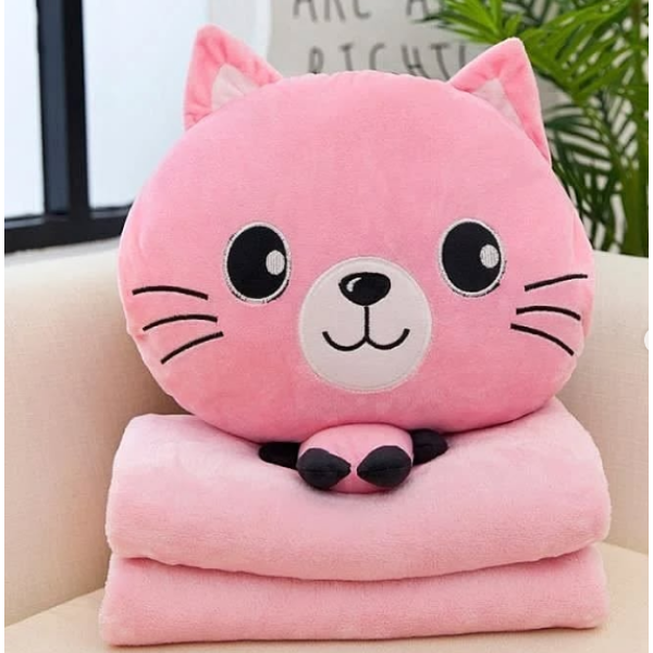 Дитяча м'яка іграшка "Кішечка" L1128(Pink) іграшка з пледом, розмір 40 см