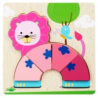 Деревянная игрушка Пазлы Bambi Животные MD 2925, 15х15 см Розовый лев