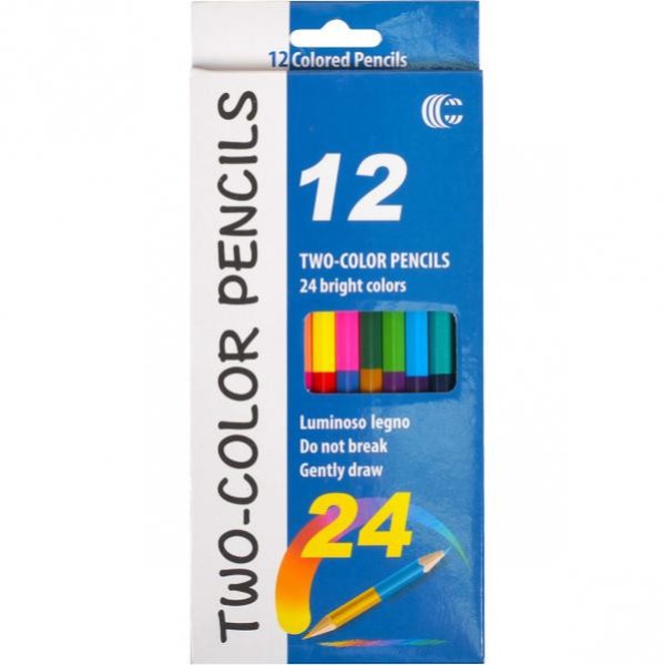 Детские двухсторонние карандаши для рисования "Two-color" CR765-12, 24 цвета