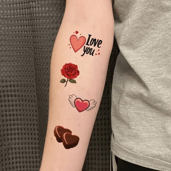 Набір тимчасових тату "Любов № 2" Love-tattoo-mini-set-2-10, 12 х 7 см 10 шт