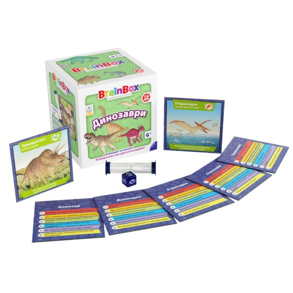 Карточная игра Brainbox "Динозавры" Yago BZZBRDI02UA 55 карточек 1 игральный кубик