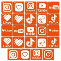Набор трафаретов для био-тату "Социальные сервисы" social_24-1, 24 шт 6 х 6 см