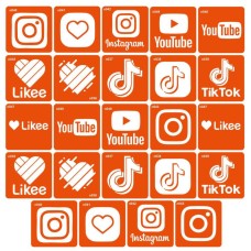 Набір трафаретів для біо-тату "Социальні сервіси" social_24-1, 24 шт 6 х 6 см