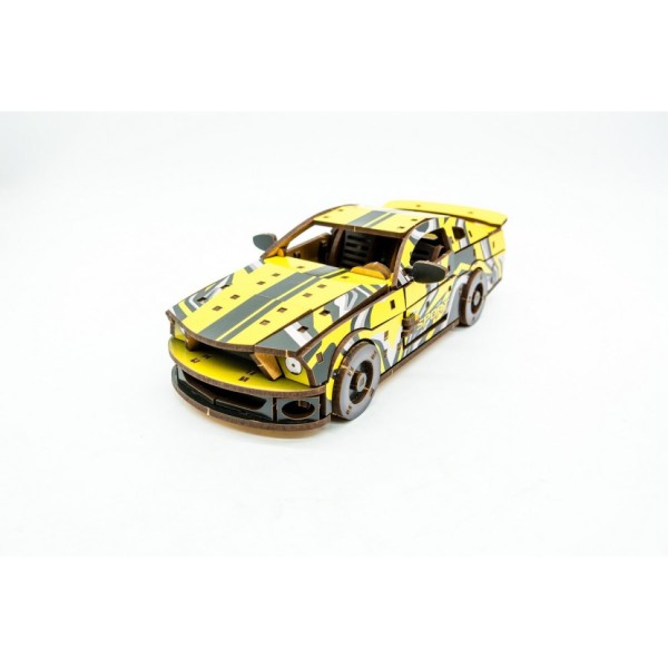 Деревянный 3D конструктор "Muscle car GT" Puz-00638, 162 детали, желтый