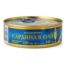 Сардина атлантична в олії ТМ «Ризьке Золото», ж/б №3 з ключем, 240 г