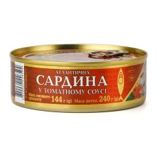 Сардина атлантична обсмажена в томатному соусі ТМ «Ризьке Золото», ж/б № 3 з ключем,  240 г