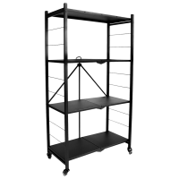 Стелаж на 4 полиці металевий складаний на колесах чорний