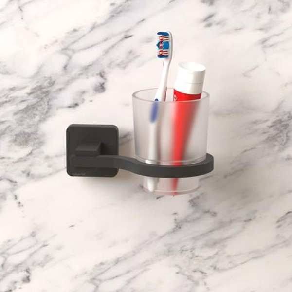 Стакан для ванной TEKNO-TEL MG374 с держателем черный матовый