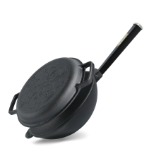Сковорода чавунна з дерев`яною ручкою Black та чавунною кришкою-сковородою WOK 2,2 л