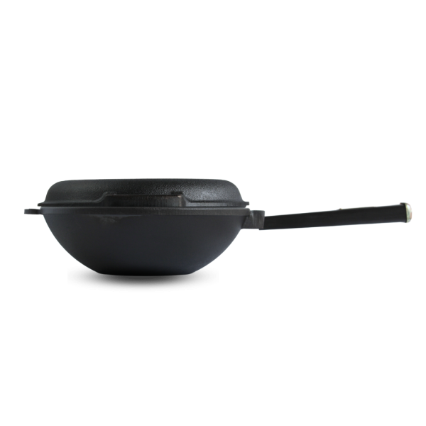 Сковорода чугунная с деревянной ручкой Black и чугунной крышкой-сковородой WOK 2,2 л