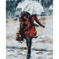 Картина за номерами Strateg Преміум Дівчина в червоному під зонтом розміром 40х50 см (GS005)