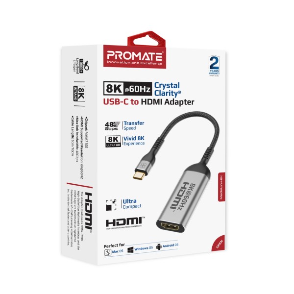 Адаптер Promate MediaLink-8K USB-C to HDMI 8K 60 Гц Grey (medialink-8k.grey)