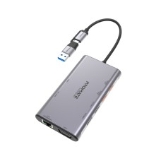 USB хаб 9-в-1 Promate PrimeHub-MST USB-C PD/2хHDMI/VGA/2xUSB3.2/2xUSB2.0/RJ45 Grey (primehub-mst.grey)
