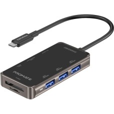 USB-C хаб 8-в-1 Promate PrimeHub-Mini USB-C PD/HDMI/3xUSB 3.0/RJ45/SD/MicroSD Grey (primehub-mini.grey)