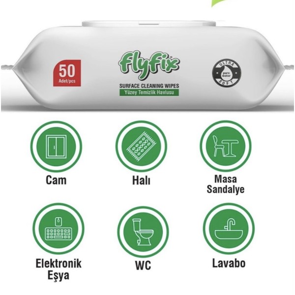 Вологі серветки для прибирання поверхонь FlyFix 50 шт.