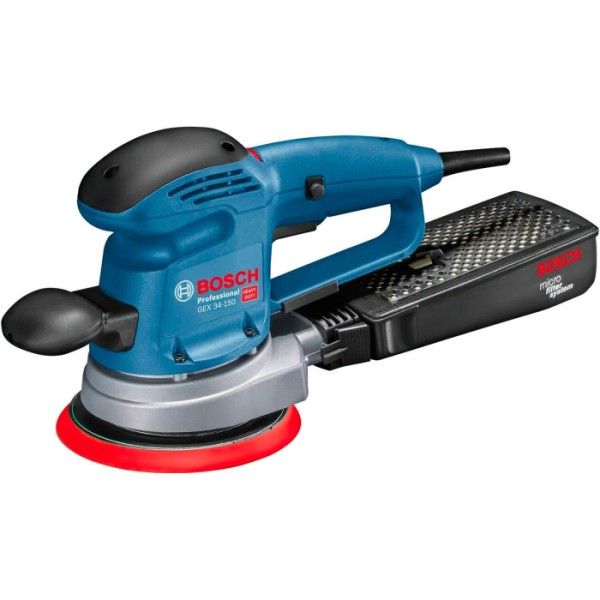 Ексцентрикова шліфувальна машина Bosch Professional GEX 34-150 з адаптером для пилососа, шліфтарілкою та шліфлистом С470