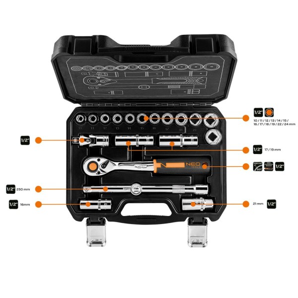 Набір змінних головок 1/2, 20 шт. CrV NEO TOOLS