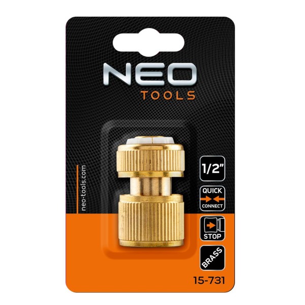 муфта сквозная с автостопом 1/2, латунь NEO TOOLS