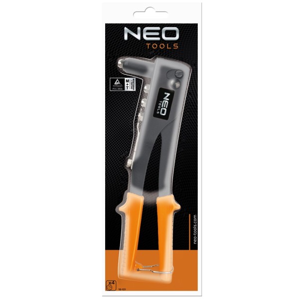 Заклепочник для заклепок сталевих і алюмінієвих 2.4, 3.2, 4.0, 4.8 мм NEO TOOLS