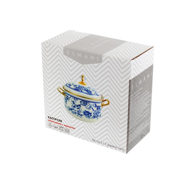 Каструля емальована "BUTTERFLY" Elmani з кришкою, 2,1 л, 16 см