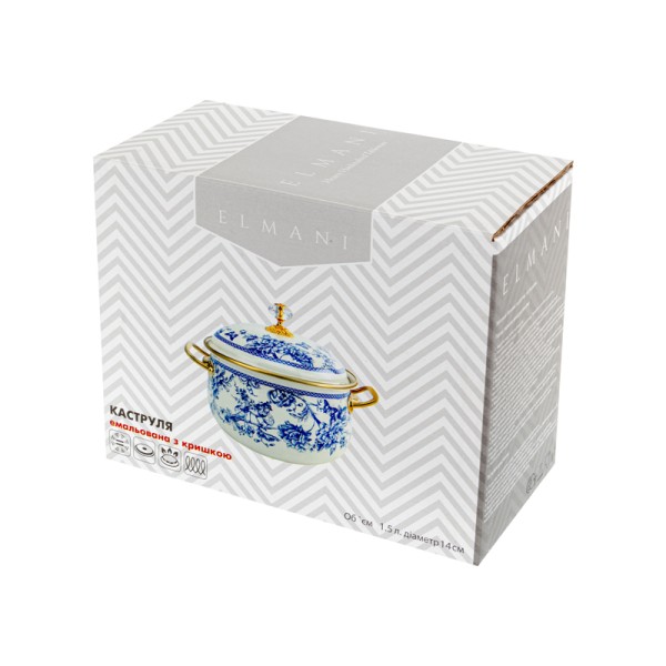 Каструля емальована "SICILY" Elmani з кришкою, 1,5л, 14см