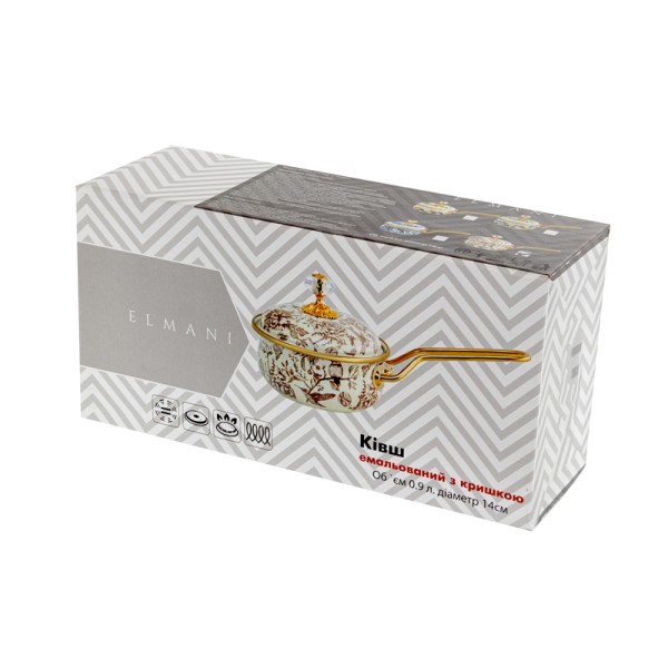 Ківш емальований "SICILY" Elmani з кришкою, 0,9 л, 14 см х 31 см